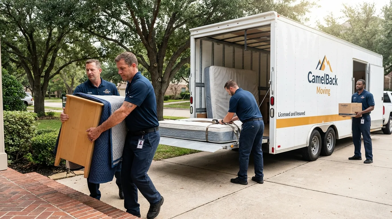 Crew loading residential truck for cross-state move from Morgan City, LA