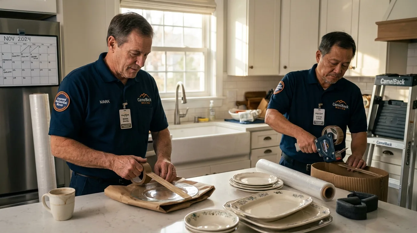 Professional crew packing kitchen dishware in Morgan City, LA
